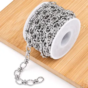 Roll of silver stainless steel oval and bead chain for DIY jewelry making accessories