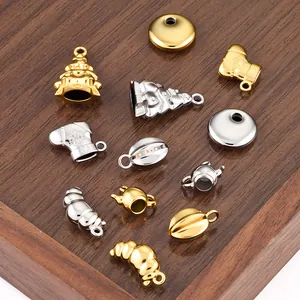 DIY stainless steel charms set with Christmas trees and teapots in gold and silver