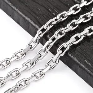 Chaîne à Maillons en Acier Inoxydable pour la Fabrication de Bijoux Argent Poli Plat Ovale DIY Collier Bracelet Matériel