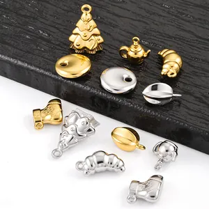 Stainless Steel 3D Pendants Christmas Tree Teapot Starfruit Croissant Shape DIY Jewelry Accessories Necklace Bracelet Charms