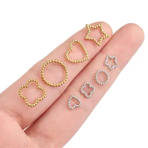 DIY stainless steel beaded charms in heart, star, and clover shapes, gold and silver finishes
