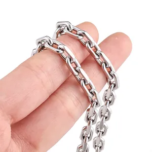 Chaîne à maillons rectangulaires en acier poli argenté pour bijoux DIY tenue à la main
