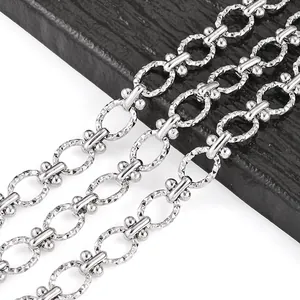 Polished silver stainless steel textured oval link chain for DIY jewelry making