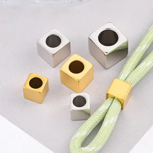 Polished Stainless Steel Square Cube Spacer Beads 18K Gold Plated Large Hole Beads For DIY Jewelry Making Necklace Bracelet Accessory