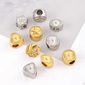 Assorted DIY stainless steel heart and star beads in gold and silver finish for jewelry
