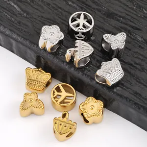 Stainless Steel Spacer Beads Large Hole Crown Airplane Butterfly Umbrella Flower Charms For DIY Bracelet Jewelry Making Accessories