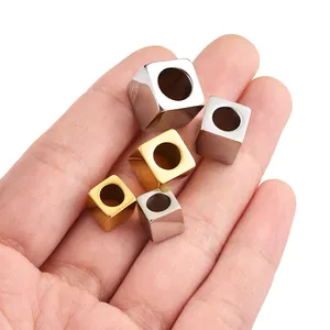 Polished stainless steel cube beads in gold and silver for DIY jewelry making