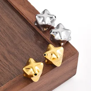 Perles étoiles 3D en acier inoxydable poli miroir en or et argent pour bijoux DIY