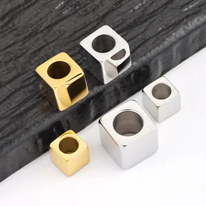 Polished stainless steel square beads in gold and silver for DIY jewelry making