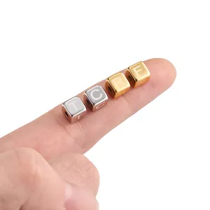 Stainless steel square alphabet beads in gold and silver finish for DIY jewelry making