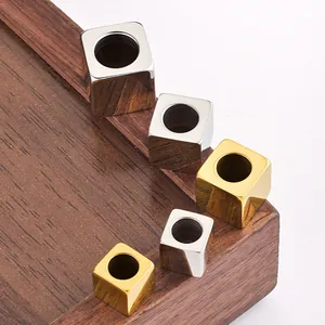 Polished gold and silver stainless steel cube beads for DIY necklace jewelry making