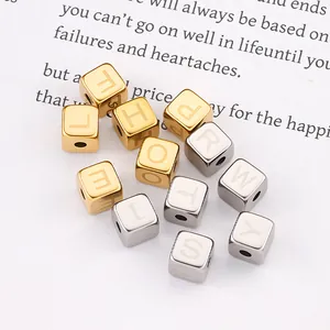 6mm square stainless steel alphabet beads in gold and silver finish for DIY jewelry