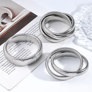 Modern Stainless Steel Elastic Snake Bone Bracelet For Women Minimalist Waterproof Polished Metal Bangle Fashion Jewelry
