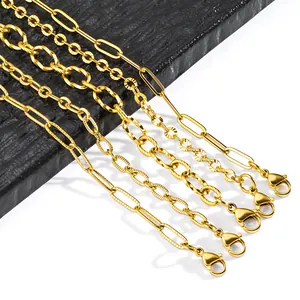 Bracelet Maille Gourmette en Acier Inoxydable Plaqué Or 18K pour Femmes Hommes Bijoux de Chaîne Texturés Minimalistes Accessoires Cadeau Durable
