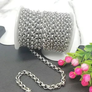 Stainless Steel Rolo Chain Round Artificial Pearl Chain For DIY Necklace Bracelet Jewelry Making Findings Silver Basic Link Chain