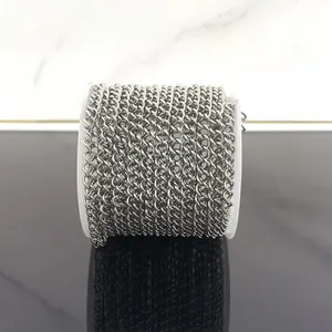 Roll of polished stainless steel curb chain for DIY jewelry making and necklace accessories
