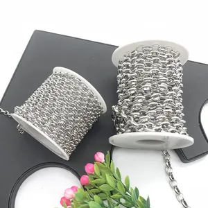 Polished stainless steel oval link chains on reels for DIY jewelry necklace making