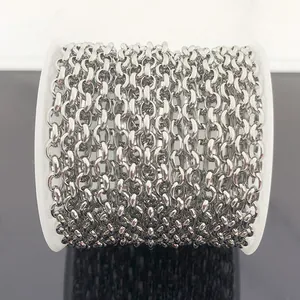 Bulk silver stainless steel oval link chain for DIY jewelry making on white spool