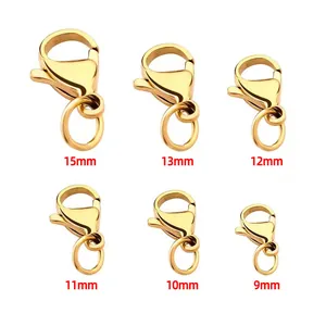 Fermoirs mousquetons dorés en acier inoxydable de 9mm à 15mm pour bijoux DIY