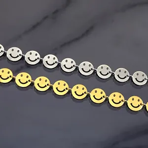 DIY Stainless Steel Smiley Face Link Chain For Jewelry Making Hip Hop Style Necklace Bracelet Accessories Polished Metal