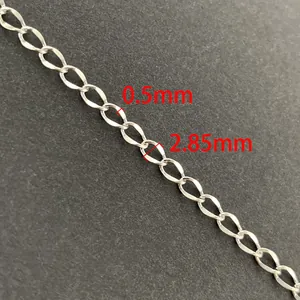 Silver stainless steel flat link chain with 0.5mm wire and 2.85mm width for DIY jewelry
