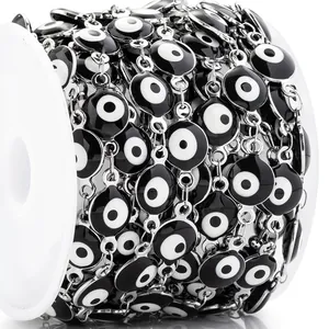 Roestvrijstalen evil eye kettingrol in zwart-wit voor DIY punk hip-hop sieraden