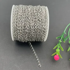 Polished silver stainless steel O-chain roll for DIY jewelry making and necklaces