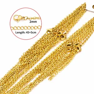 2mm goudkleurige roestvrijstalen ketting met karabijnsluiting, lengte 45 plus 5cm
