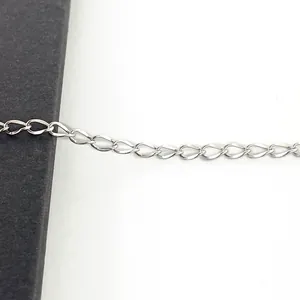 Detailed macro view of silver stainless steel chain links for DIY jewelry making