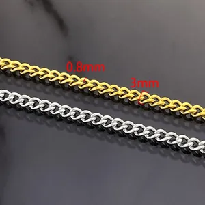 Gold and silver 3mm stainless steel Cuban link chains with 0.8mm thickness detail