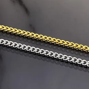 Minimalist gold and silver stainless steel curb chain necklaces with polished finish