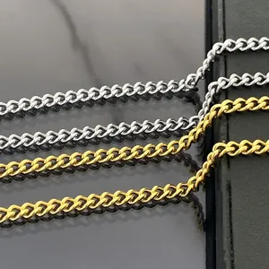 Polished gold and silver stainless steel curb chain links for DIY jewelry making