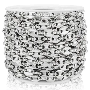 Roll of polished stainless steel coffee bean link chain for DIY jewelry making