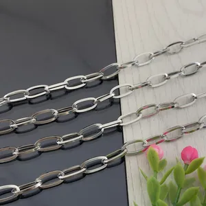 Polished silver stainless steel oval link chain for DIY jewelry making and accessories
