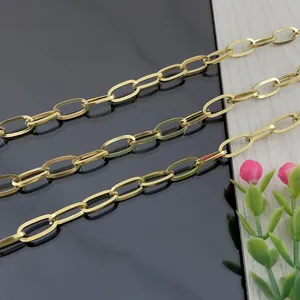 Detailed view of polished gold paperclip chain links for DIY jewelry making