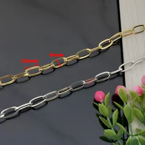 Macro detail of 12mm x 6mm stainless steel paperclip chain links in gold and silver