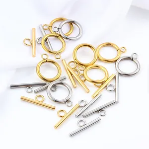 Fermoir Cabillote en Acier Inoxydable Connecteur OT Barre T Anneau Rond Fermeture Pour Fabrication de Bijoux DIY Bracelet Collier Acier Or