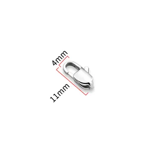 Polished silver stainless steel square lobster clasp for DIY necklaces 11mm by 4mm size