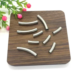 Titanium steel curved tube beads for DIY jewelry making in various sizes with silver finish