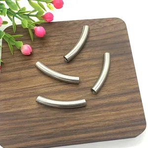 Titanium steel curved tube beads for DIY necklaces with a sleek matte silver finish