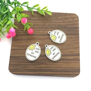 Stainless Steel Sun Pendant Oval YOU ARE MY SUNSHINE Charm For DIY Necklace Bracelet Personalized Hip Hop Jewelry Making Accessory