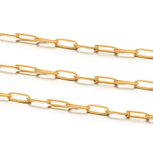 Chaîne à maillons ovales dorés en acier inoxydable avec surface texturée pour bijoux DIY