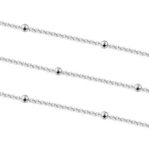 Minimalist stainless steel ball chain necklace with polished beads in silver finish