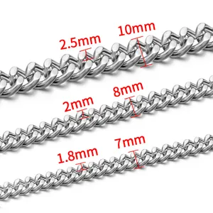 Detailed comparison of 7mm 8mm 10mm stainless steel cuban link chain sizes and thickness
