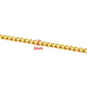 Polished 3mm gold stainless steel chain necklace link detail for DIY jewelry making
