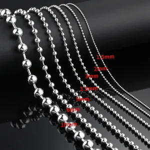 Polished stainless steel ball chain in sizes 1.5mm to 10mm for DIY jewelry making