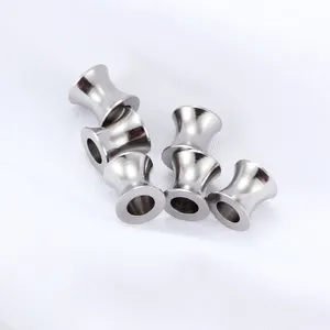 Set of six polished stainless steel double flared ear plugs with center tunnel holes