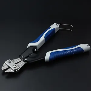Detail of 8-inch CR-V steel chain cutters with ergonomic blue and white non-slip handles
