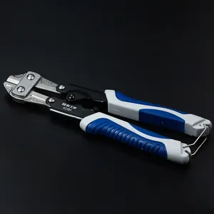 Macro detail of 8-inch CR-V steel mini wire cutters with non-slip handles and lock