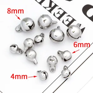 Polished silver stainless steel hollow bells in 4mm 6mm 8mm sizes for DIY jewelry